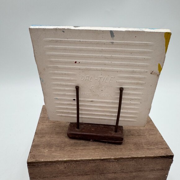 Prickly pear road runner painted tile southwest Arizona scene blue sky small tin - Picture 11 of 16